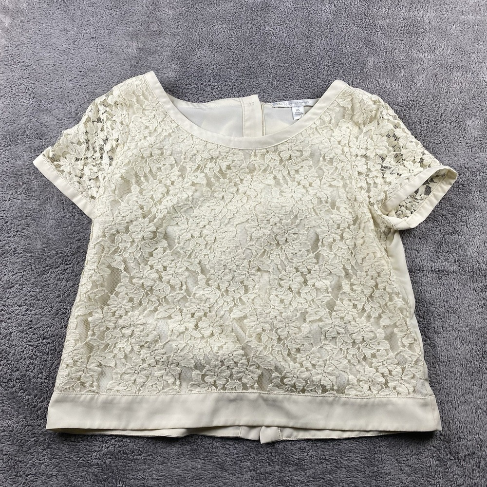 LC Lauren Conrad Womens Top Womens XS Ivory Lace Layered Short Sleeve Round Neck